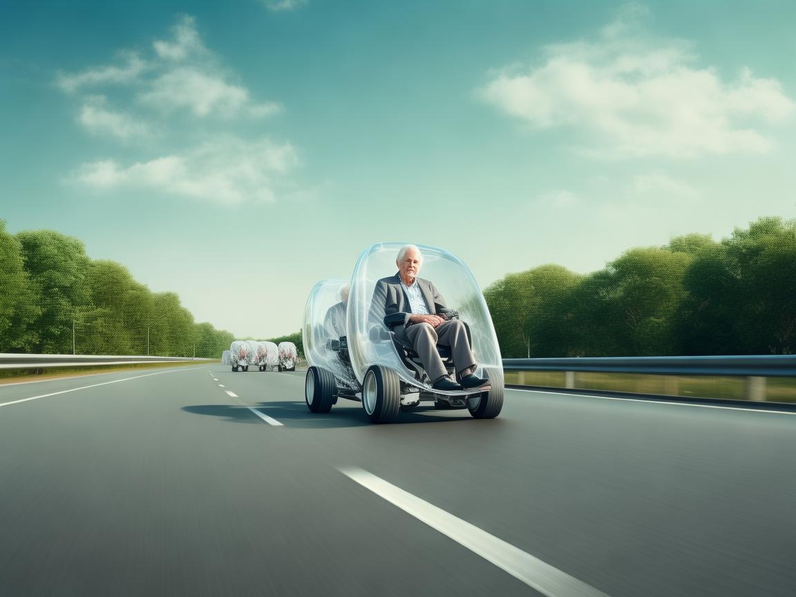 老人电动轮椅队，高速路上的透明之旅